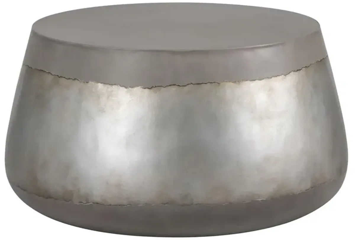 Costera Industrial Loft Grey Concrete Silver Accent Drum Outdoor Coffee Table