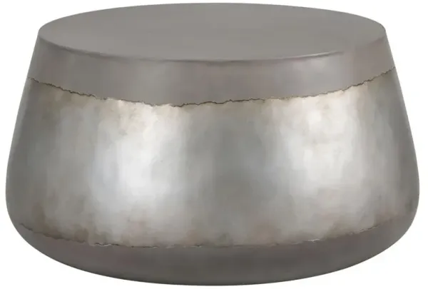 Costera Industrial Loft Grey Concrete Silver Accent Drum Outdoor Coffee Table