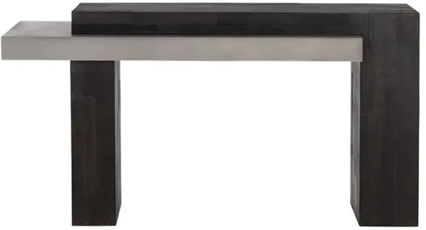 Grasmere Industrial Loft Dark Brown Faux Timber Concrete Outdoor Console Table