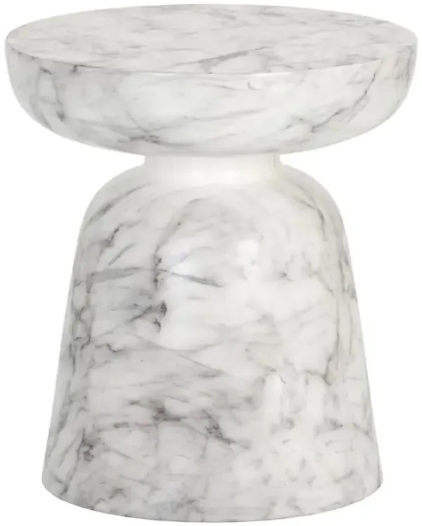 Sidney Modern Classic White Faux Marble Concrete Outdoor End Table