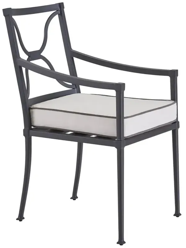 Lindale French Country White Cushion Grey Aluminum Outdoor Dining Arm Chair