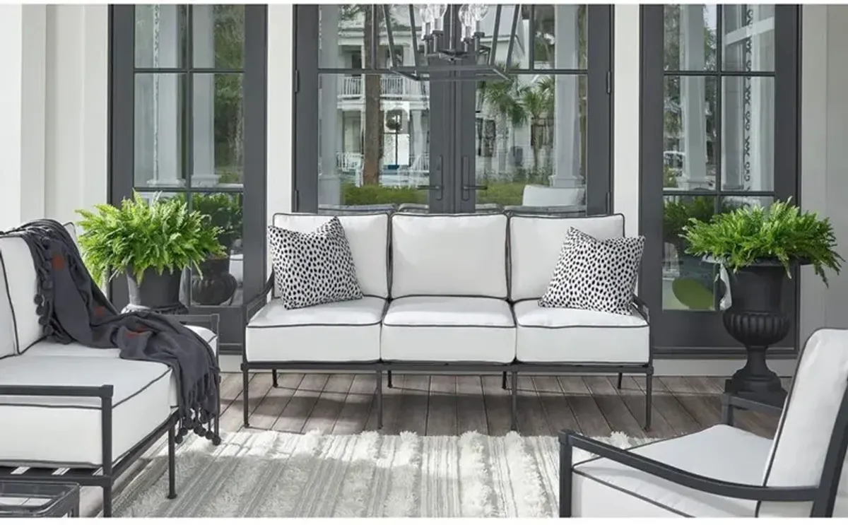 Lindale French Country Grey Aluminum White Cushion Back Outdoor Sofa - 74"W