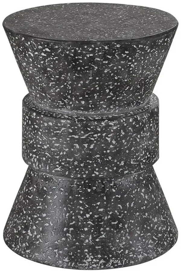 Rossan French Country Grey Cast Concrete Round Drum Outdoor Side Table