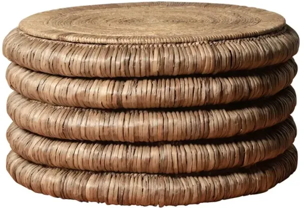 James Coastal Natural Brown Water Hyacinth Round Storage Coffee Table