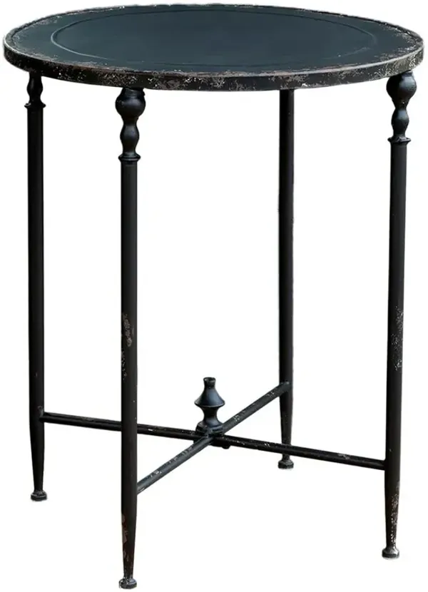 Monty French Country Black Aged Metal Round Side End Table