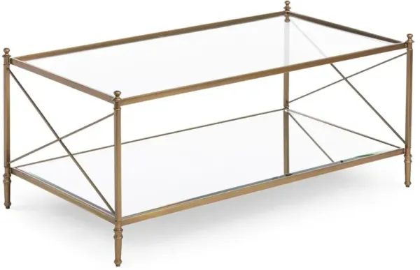 Roger Hollywood Regency Clear Mirror Gold Steel 2 Tier Rectangular Coffee Table
