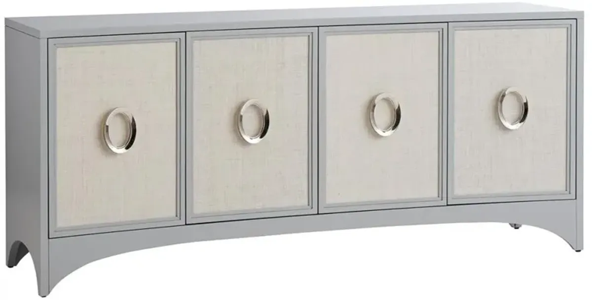 Newbury Park Coastal Beach Grey Maple Wood Cream Raffia Media Cabinet - 78"W