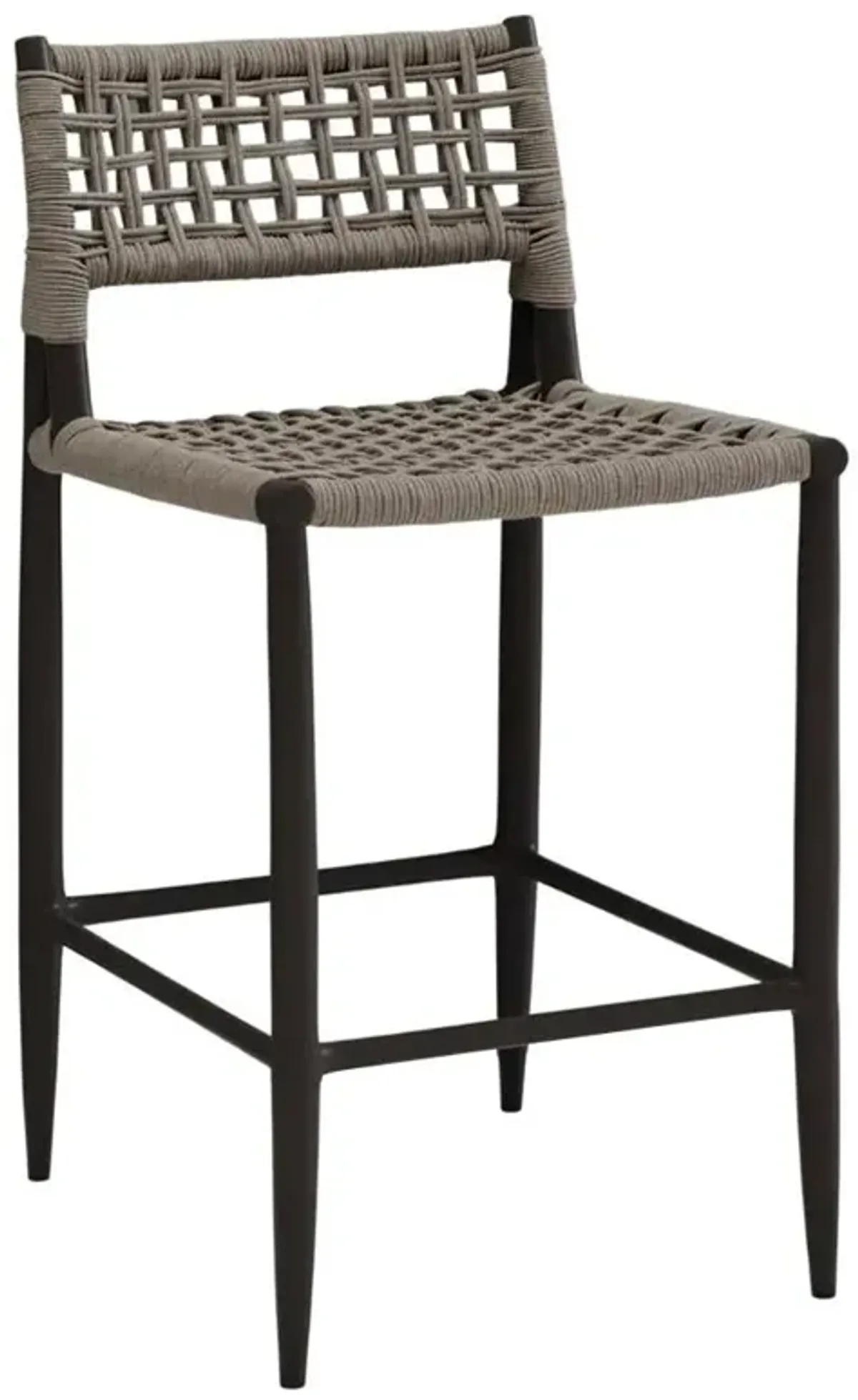 Liam Coastal Brown Rope Black Aluminum Outdoor Bar Stool