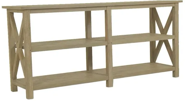 Amina Coastal Natural Teak Wood Cross Side Outdoor Console Table