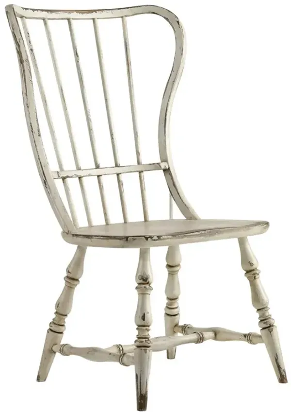 Anson French Country Distressed Beige Wood Windsor Dining Side Chair