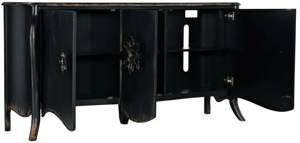 Natalie French Country Flower Black Oak Wood Sideboard
