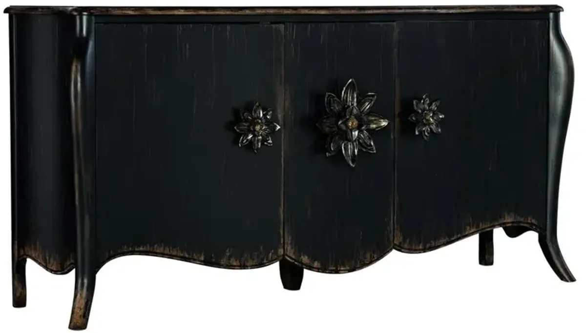 Natalie French Country Flower Black Oak Wood Sideboard