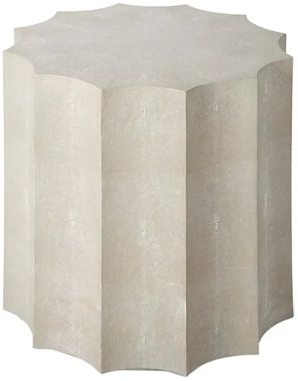 Marilyn French Country Beige Faux Shagreen Drum Side End Table