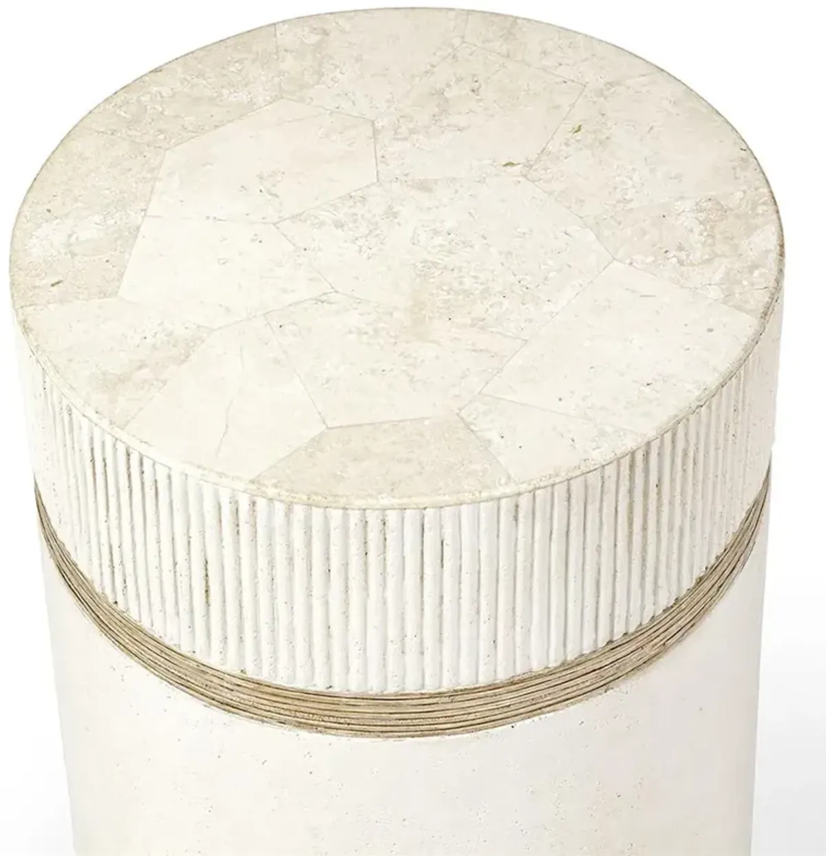 Palecek Cienaga French White Stone Hand-wrapped Leather Side Drum Table - Small