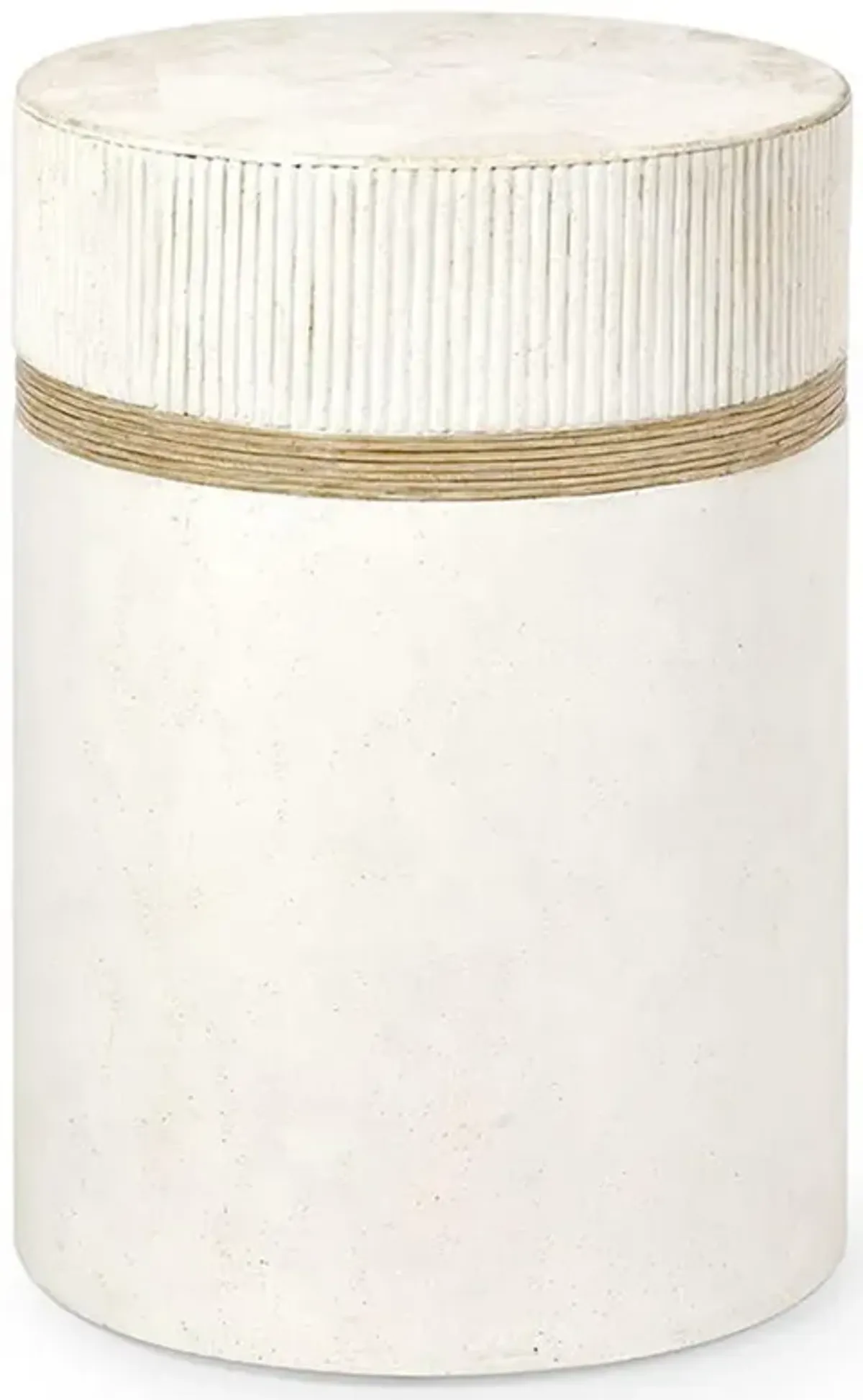 Palecek Cienaga French White Stone Hand-wrapped Leather Side Drum Table - Small