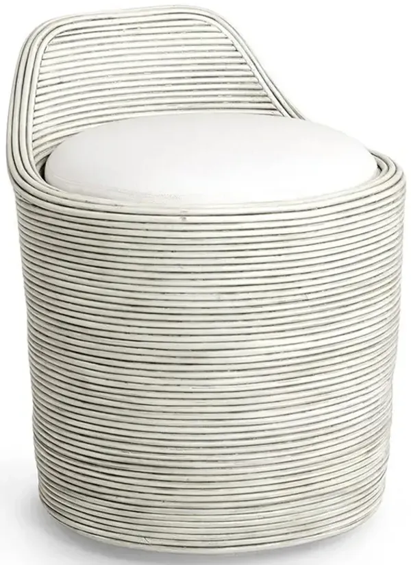 Palecek Enzo Coastal Beach White Performance Whitewash Pole Rattan Swivel Stool