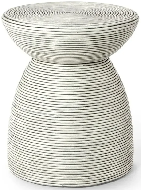 Palecek Hewitt Coastal Beach Whitewashed Pencil Pole Rattan Round Side Table