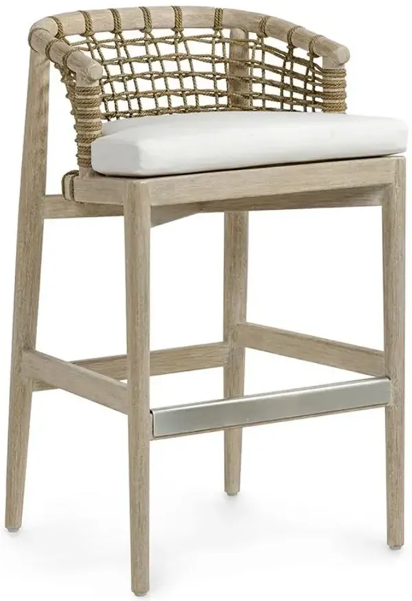 Palecek Melrose Coastal White Performance Off White Hardwood Barrel Bar Stool