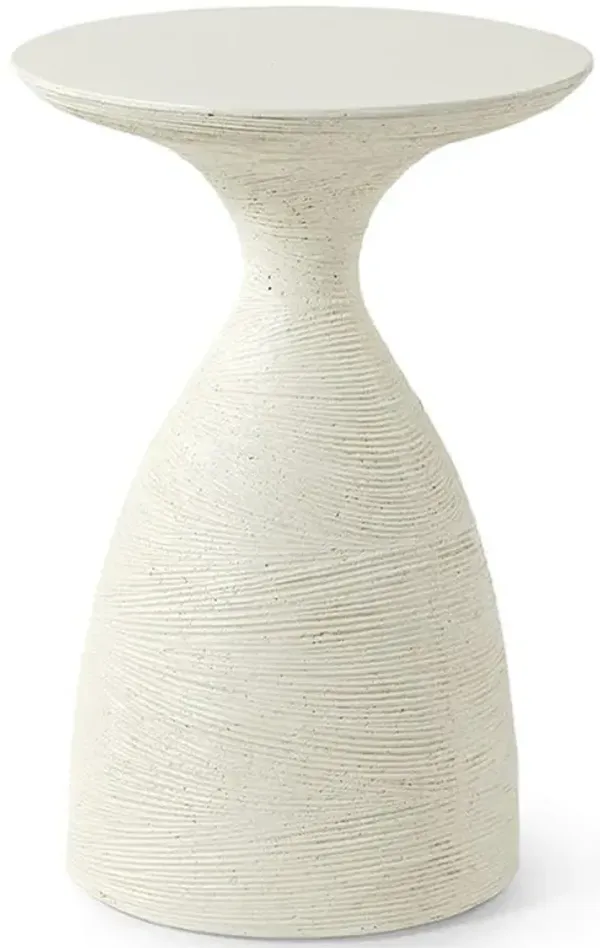 Palecek Poppy Coastal Beach White Stonecast Outdoor Round Side Table