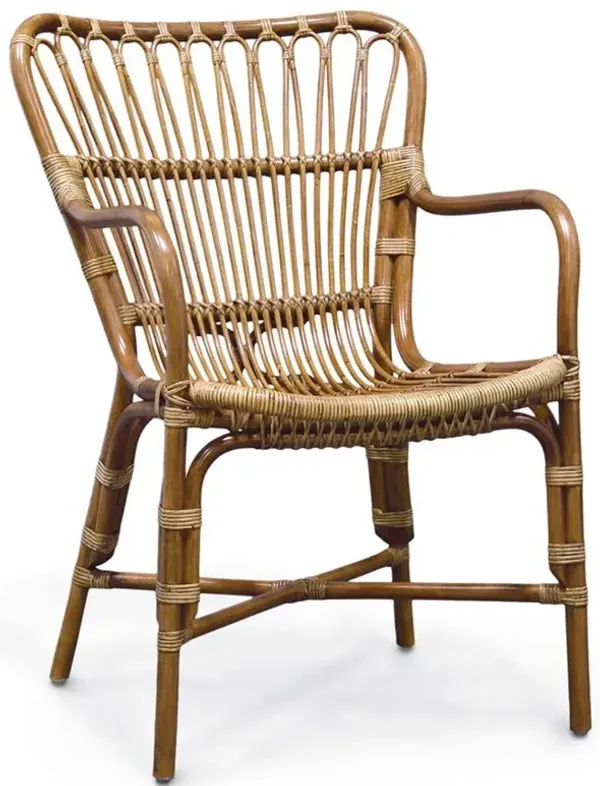 Palecek Retro Coastal Beach Brown Pole Rattan Frame Dining Arm Chair