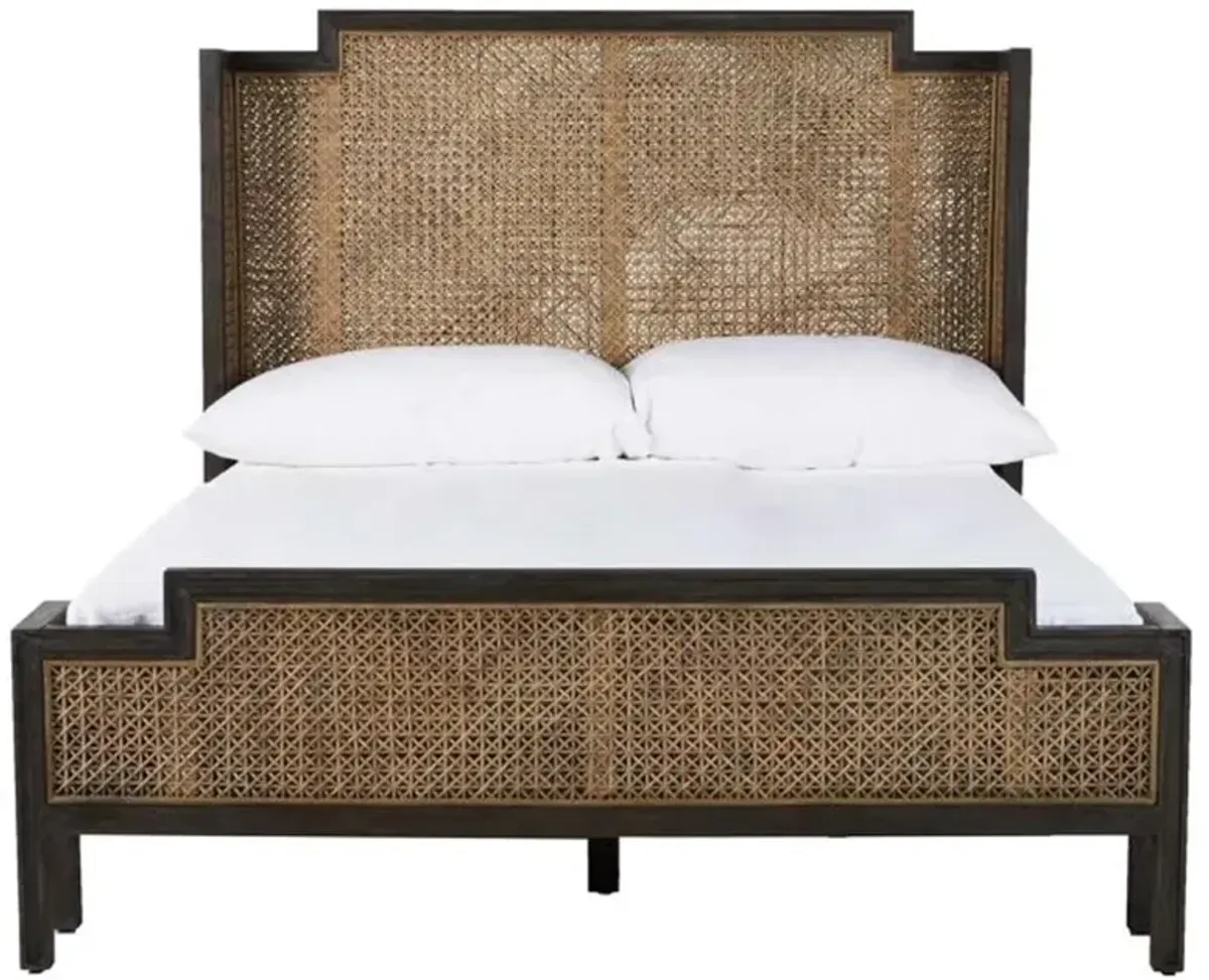 Camille Brown Mahogany Woven Textured Rattan Wingback Bed - King