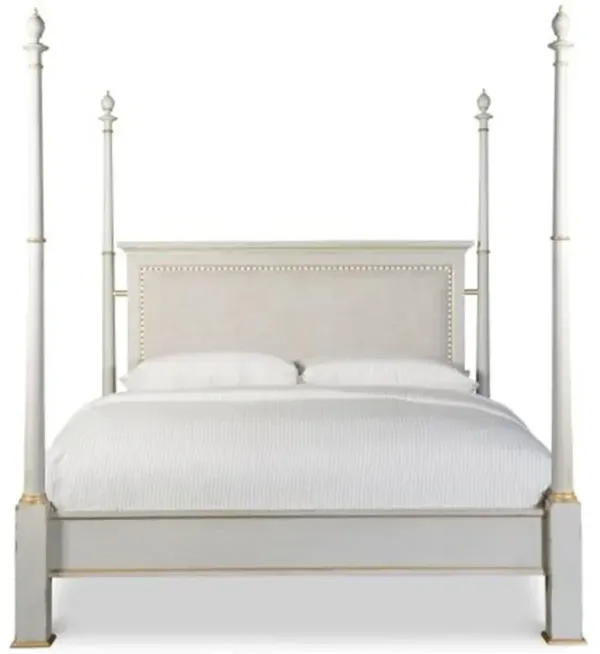 Century Madeline French Off White Upholstered Grey Wood Four Poster Bed - King