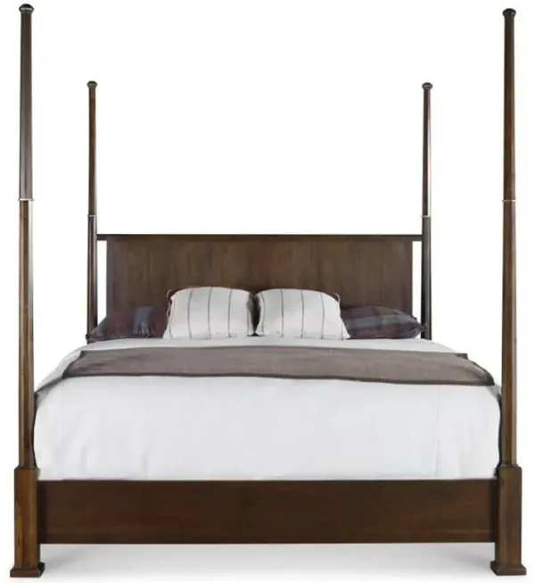 Century Southport Rustic Lodge Brown Acacia Wood Frame 4 Poster Bed - King
