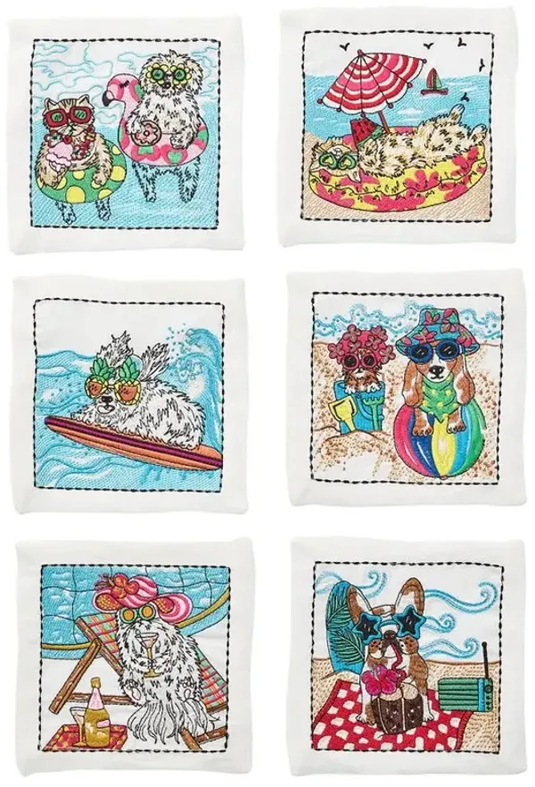 Bianca Bow Meow White Linen Cocktail Napkin - Set of 6