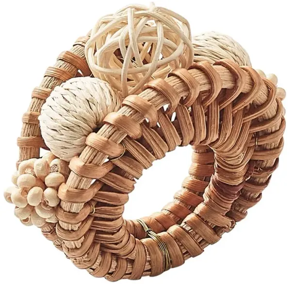 Playa Coastal Beach Natural Rattan Napkin Ring - Set of 4