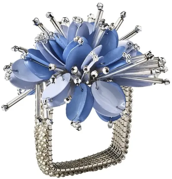 Starburst Hollywood Regency Blue Beaded Napkin Ring - Set of 4