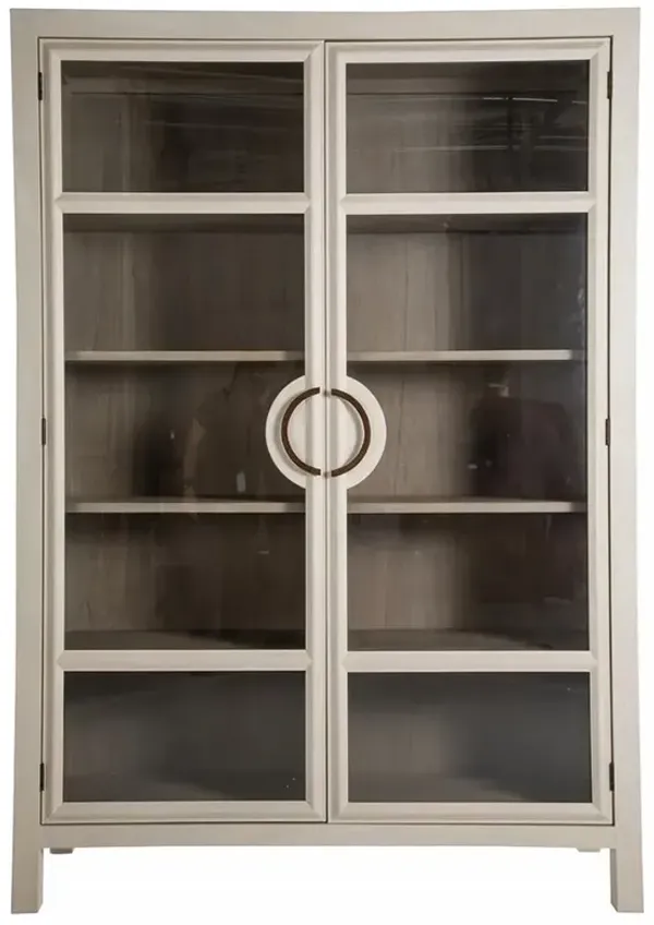 Elias Modern Classic Cerused White Wood Glass Cabinet