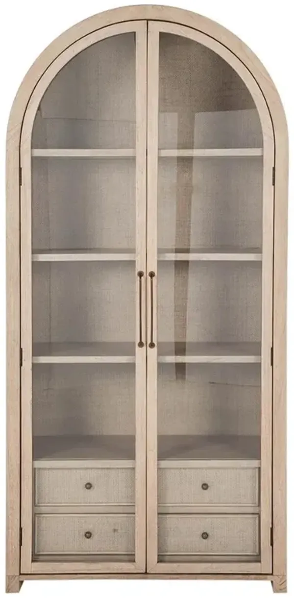 Elsa Coastal Beach Natural Rattan Wood Glass Arched Cabinet