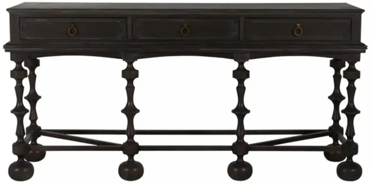 Arrington French Black Wood 3 Drawer Rectangular Console Table