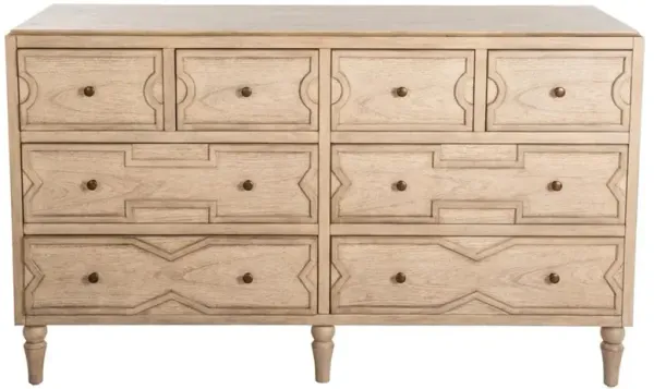 Everest French Country Brown Wood Antique Brass Pull 8 Drawer Dresser