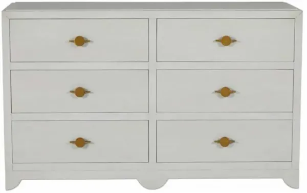 Fairmont French White Wood Stained Gold Pull 6 Drawer Double Dresser