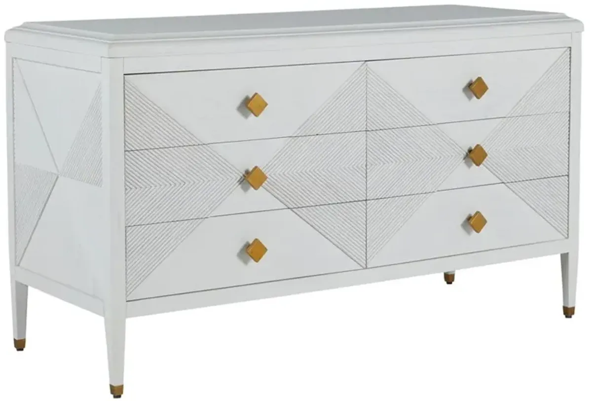 Julia French White Wood Textured Stained Gold Accent Double Dresser