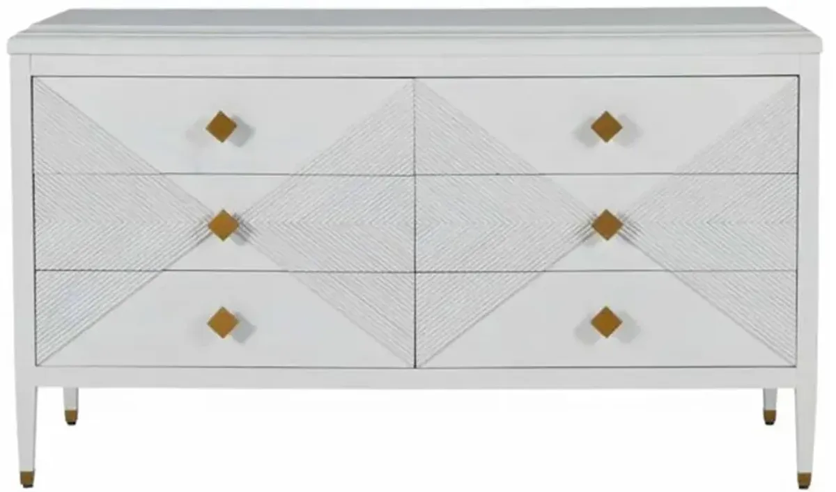 Julia French White Wood Textured Stained Gold Accent Double Dresser