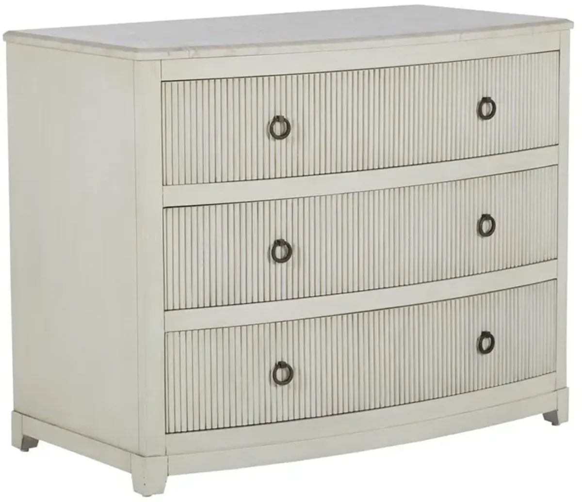Rosalyn White Mahogany Curved Ribbed Front 3 Drawer Chest Dresser