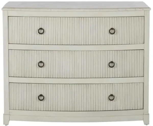 Rosalyn White Mahogany Curved Ribbed Front 3 Drawer Chest Dresser