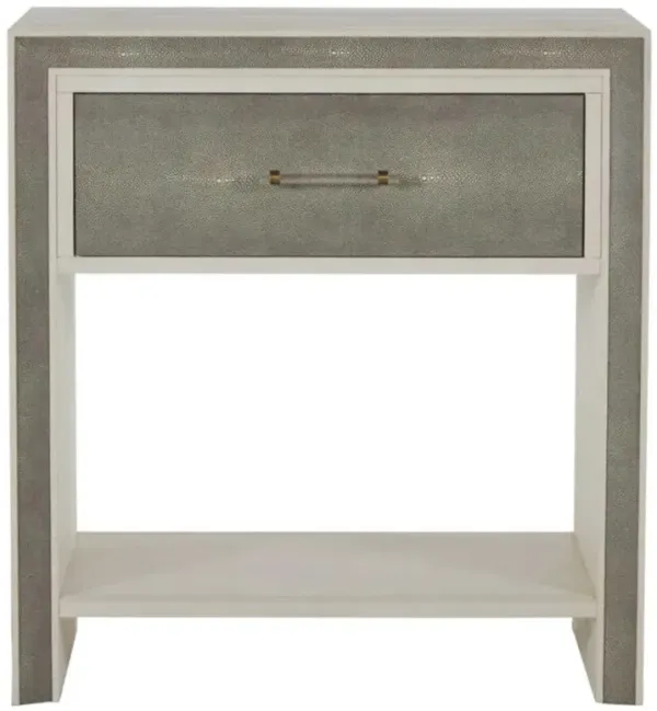 Alford French White Wood Sea Green Faux Shagreen 1 Drawer Nightstand