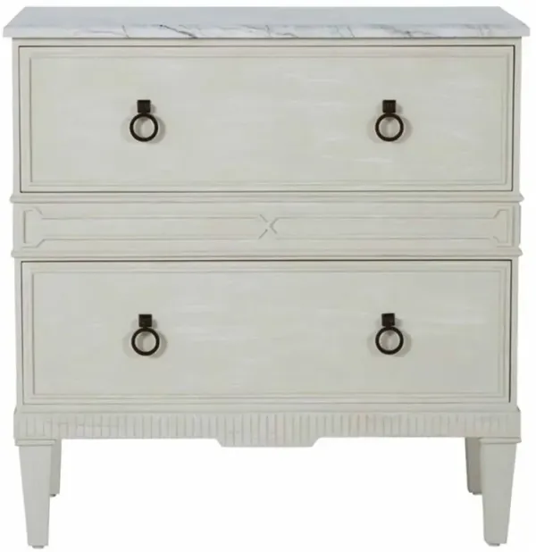 Archie French Country Cerused White Wood Marble Nightstand