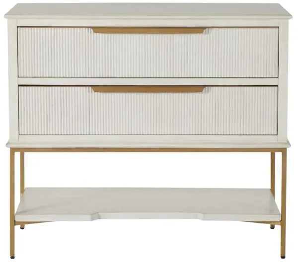 Riggs French Country White Ribbed Oak Wood 2 Drawer Nightstand