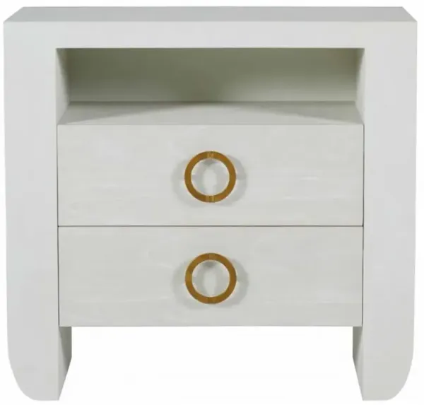 Sherie Modern Classic Cerused White Wood Raffia Nightstand