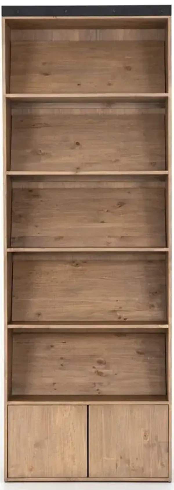 Smith Rustic Light Brown Solid Pine Wood Black Iron Closed Back Single Bookcase