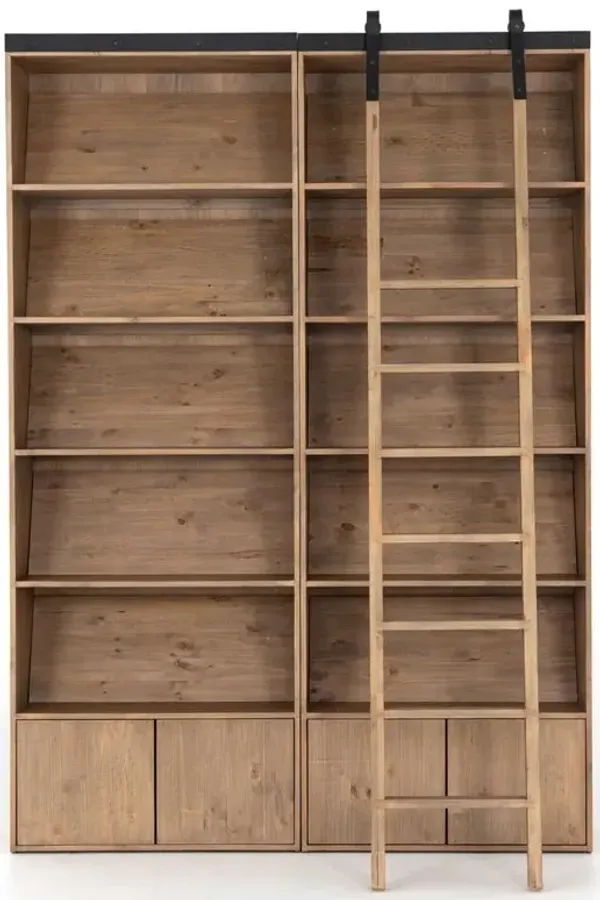 Smith Rustic Lodge Light Brown Wood Double Bookcase with Ladder