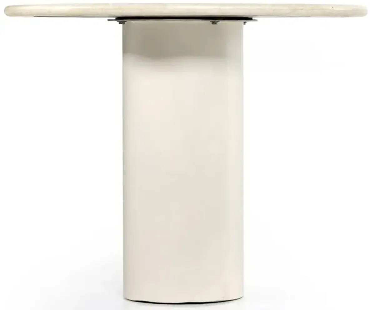 Gary French Country Cream Marble Top Iron Base Round Dining Table - Small - 38"W