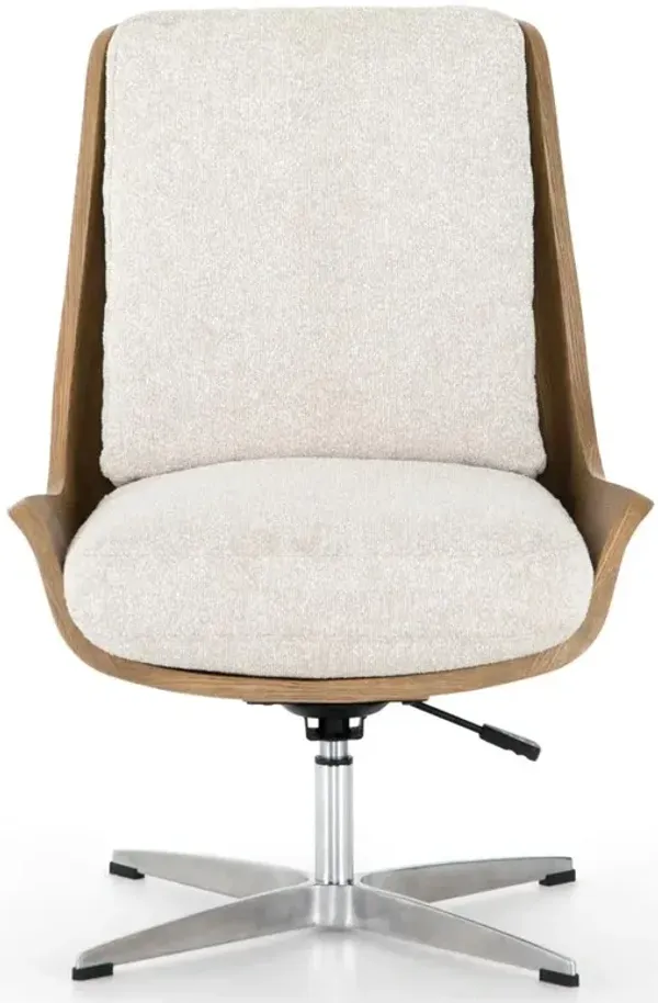 Tracy French Beige Performance Brown Wood Silver Aluminum Adjustable Office Chair