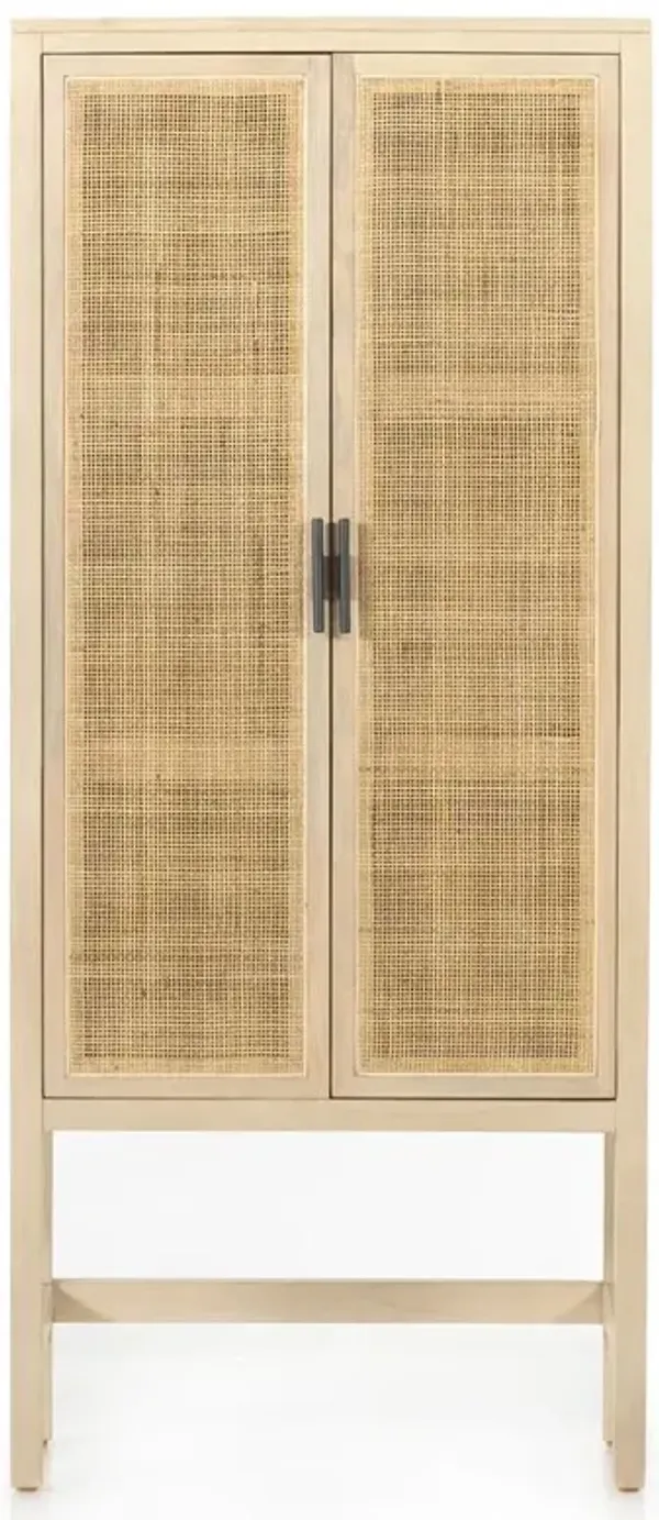 Corazon Coastal Beach Beige Mango Wood Natural Cane Door Armoire Cabinet