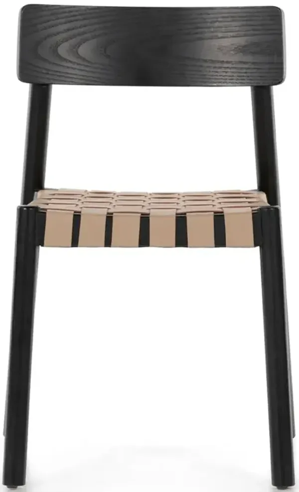 Abby Rustic Lodge Black Ash Wood Beige Woven Leather Seat Dining Side Chair