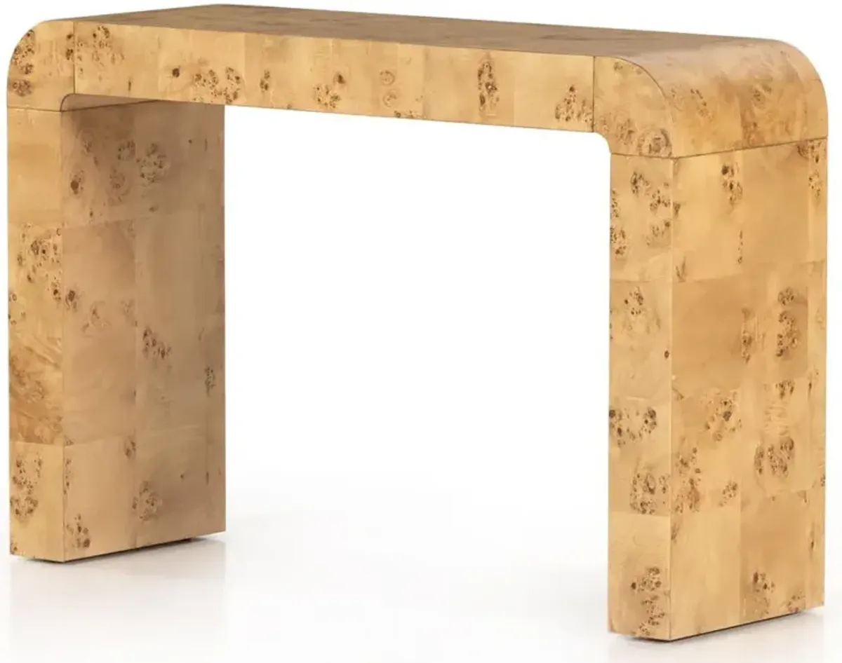 Cynthia Rustic Lodge Natural Brown Burl Wood Rectangular Console Table